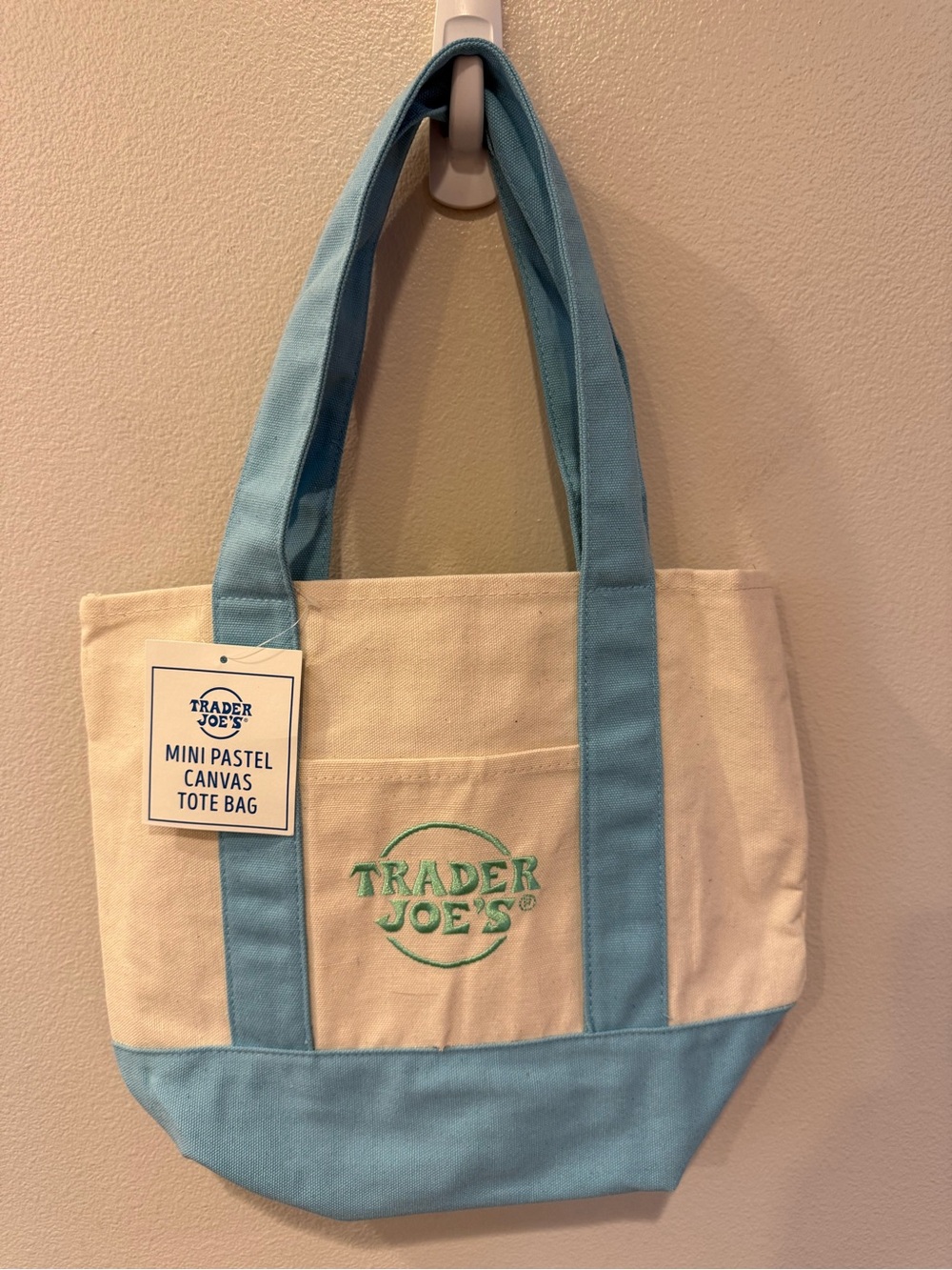 Mini Pastel Canvas Tote Bag in Cream & Light Blue